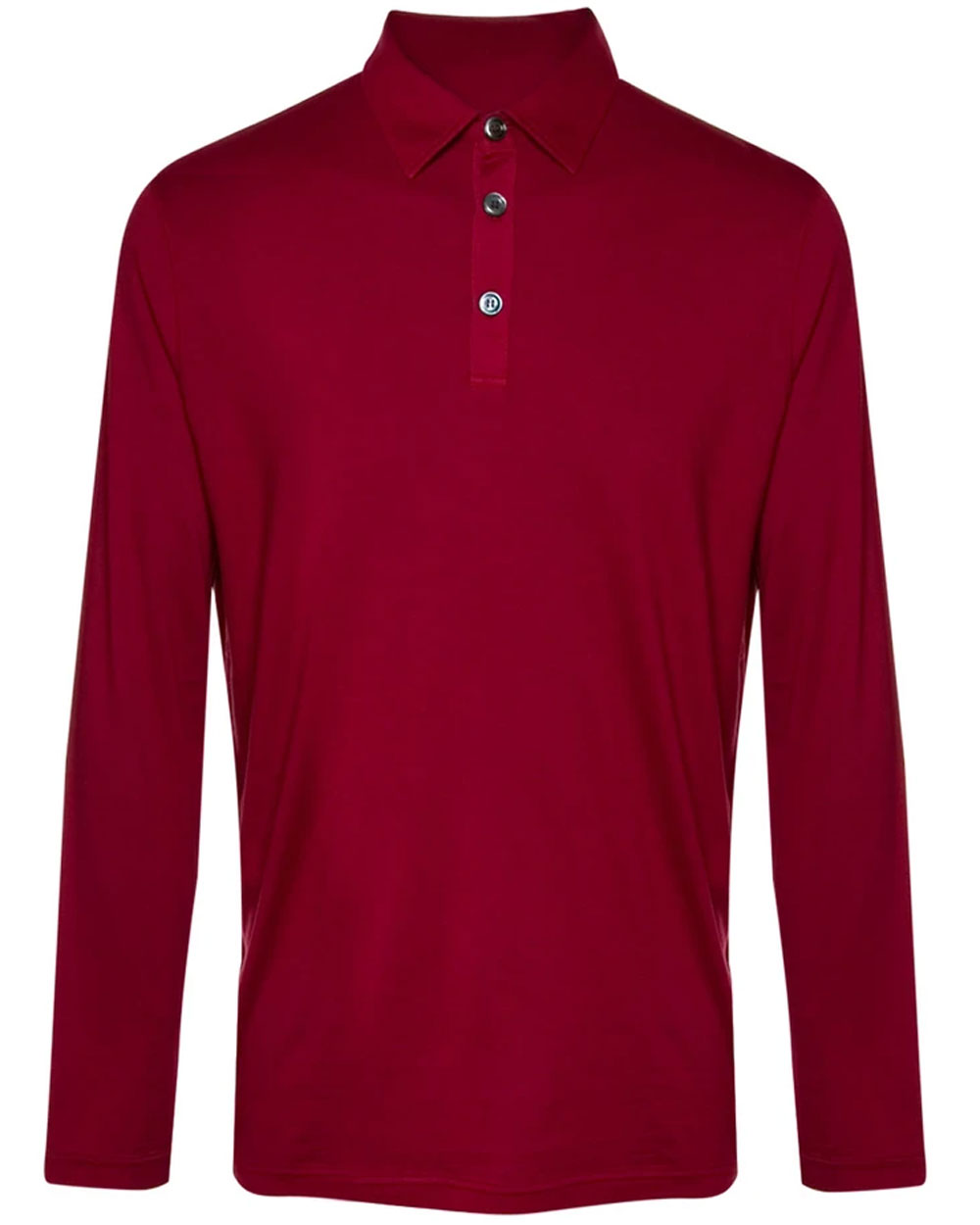 Red Cotton Silk Blend Long Sleeve Polo