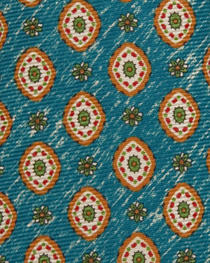 Teal with Orange and Green Medallion Tie