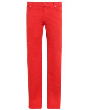 Washed Red Cotton Blend Slim Fit Chino Pant