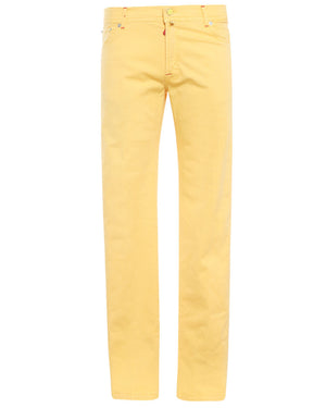 Washed Yellow Cotton Blend Slim Fit Chino Pant