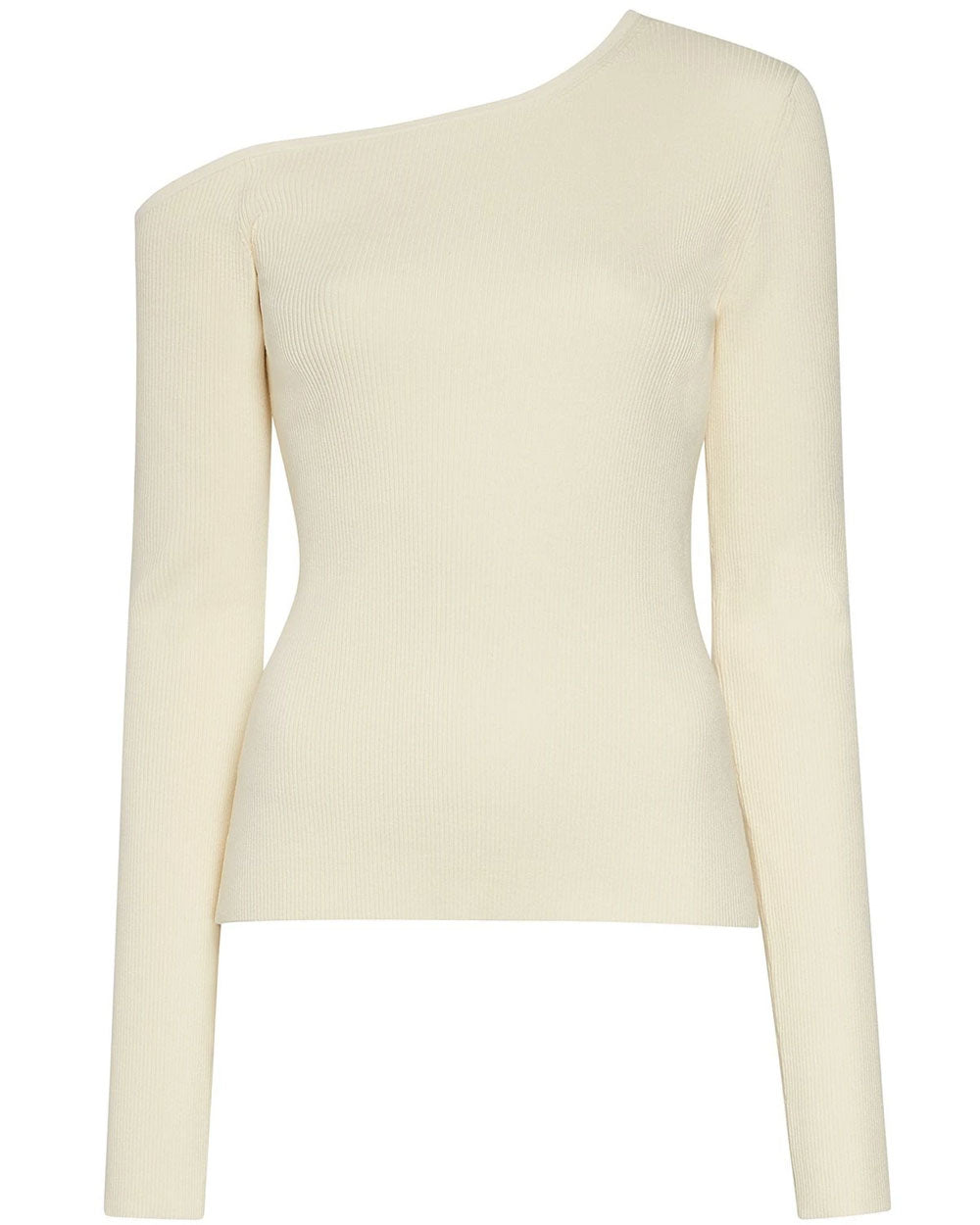 Cream Ribbed One Shoulder Top