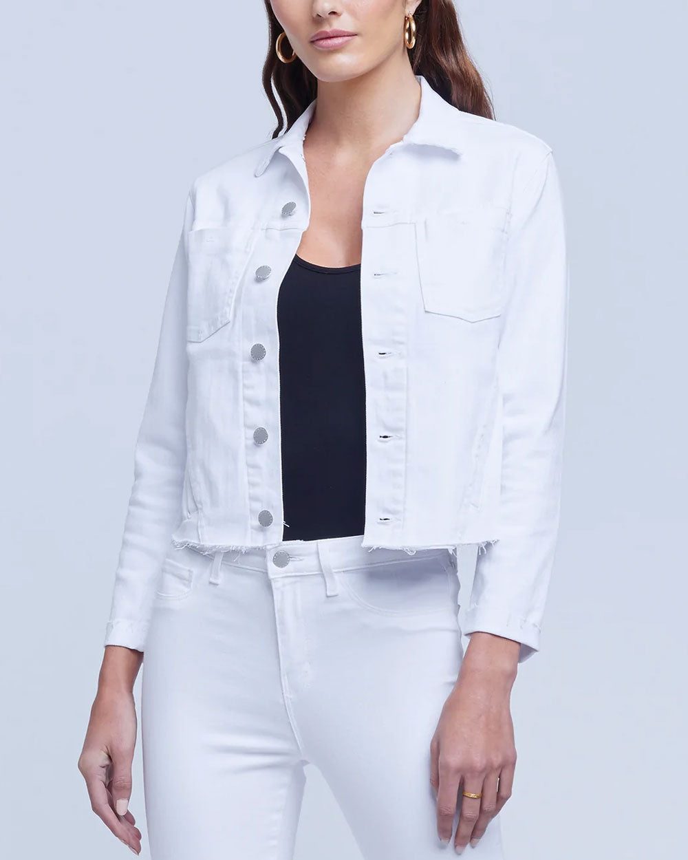 Janelle Slim Raw Denim Jacket in Blanc