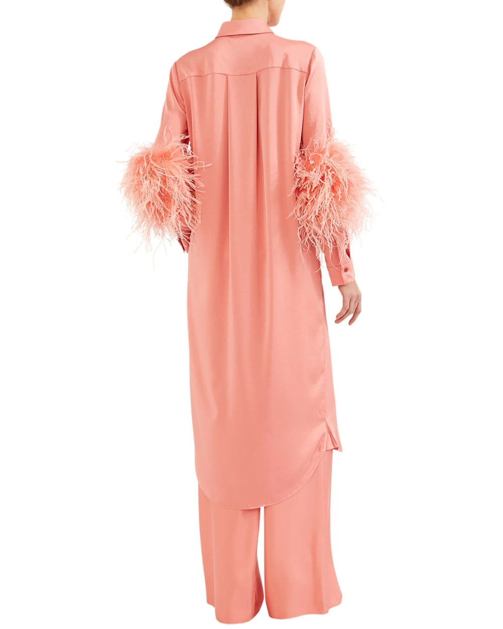Flamingo Satin Feather Button Down Dress