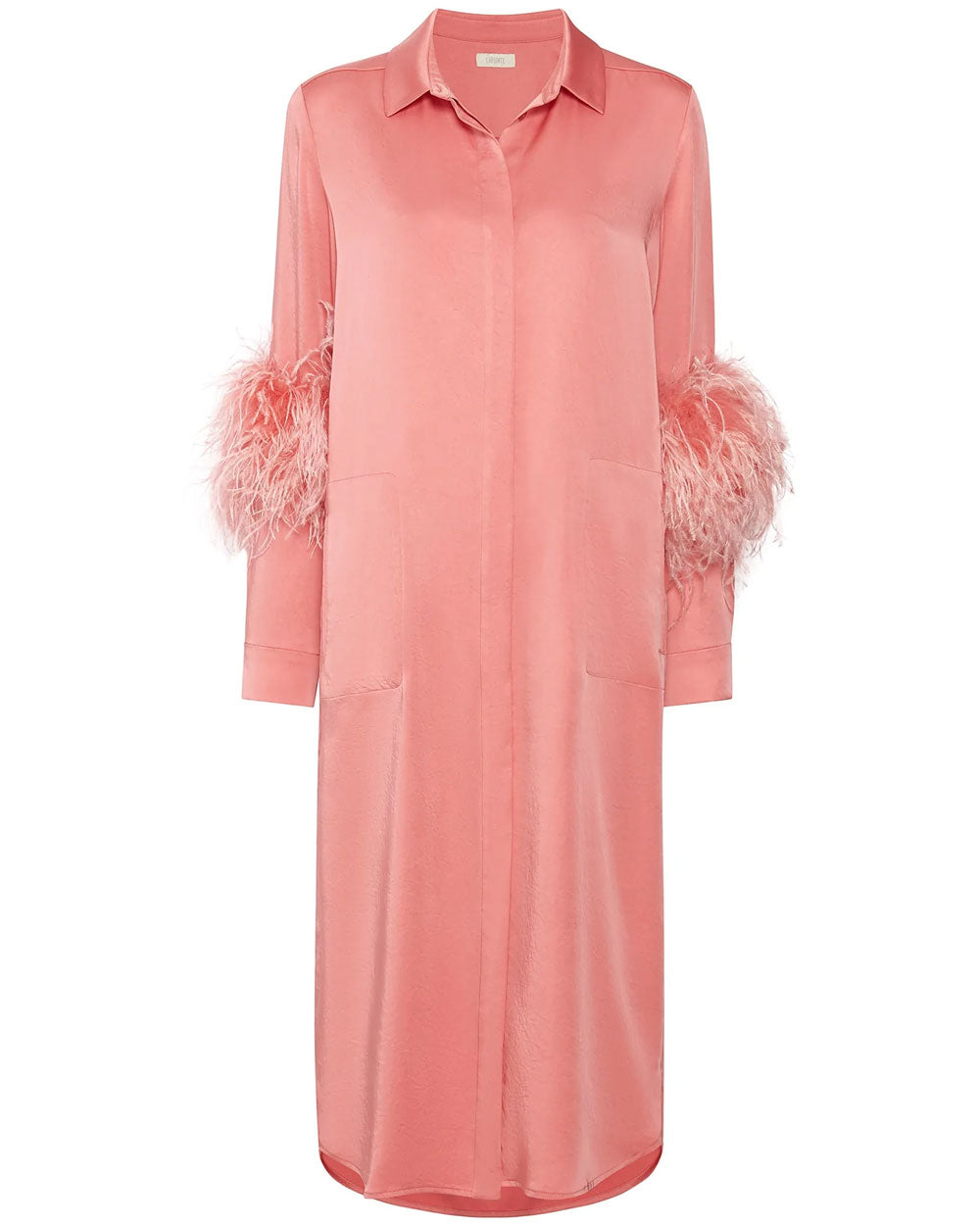 Flamingo Satin Feather Button Down Dress