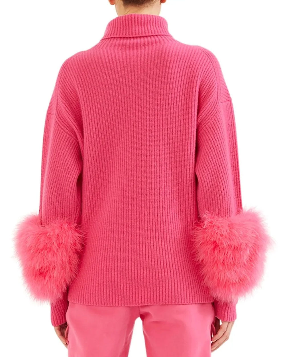 Magenta Ribbed Cashmere Feather Turtleneck Sweater