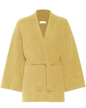 Pale Yellow Knit Belted Cardigan