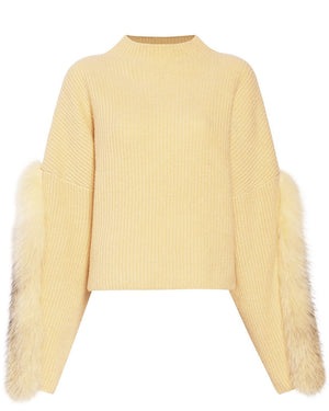 Yellow Mockneck Fox Fur Sweater