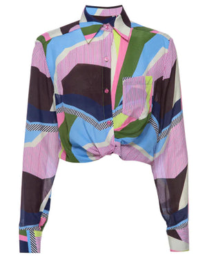 Interrupted Pattern Sunset Tower Tuck Blouse