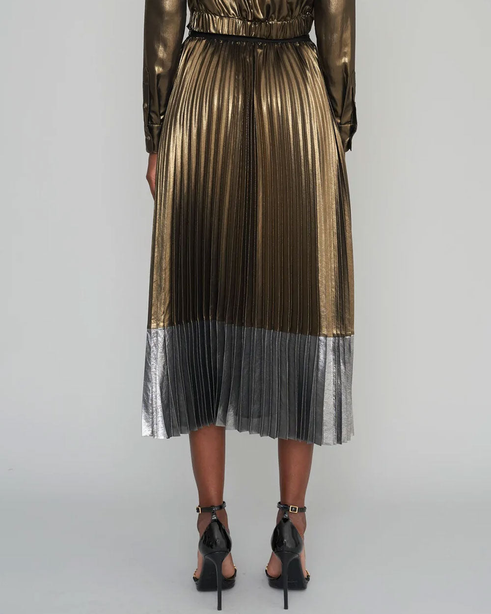 Vintage Gold Two Tone Ritz Pleated Midi Skirt