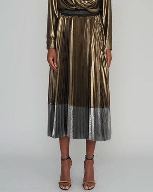 Vintage Gold Two Tone Ritz Pleated Midi Skirt