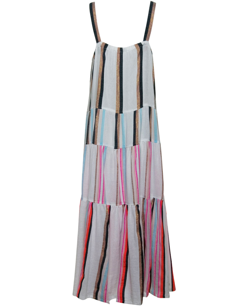 Sunset Stripe Bandira Tier Cascade Midi Dress