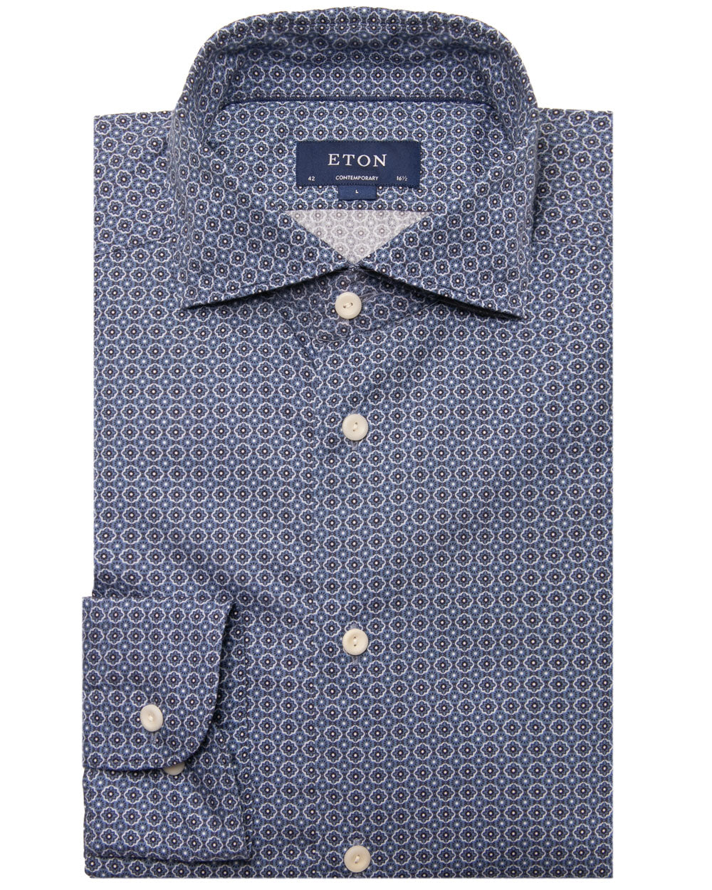 Blue Geometric Twill Dress Shirt