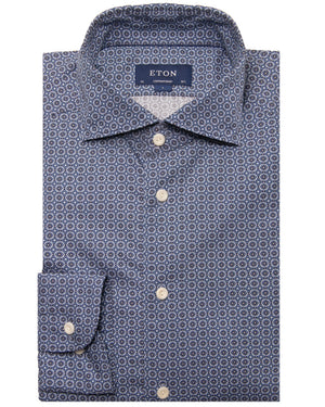 Blue Geometric Twill Dress Shirt