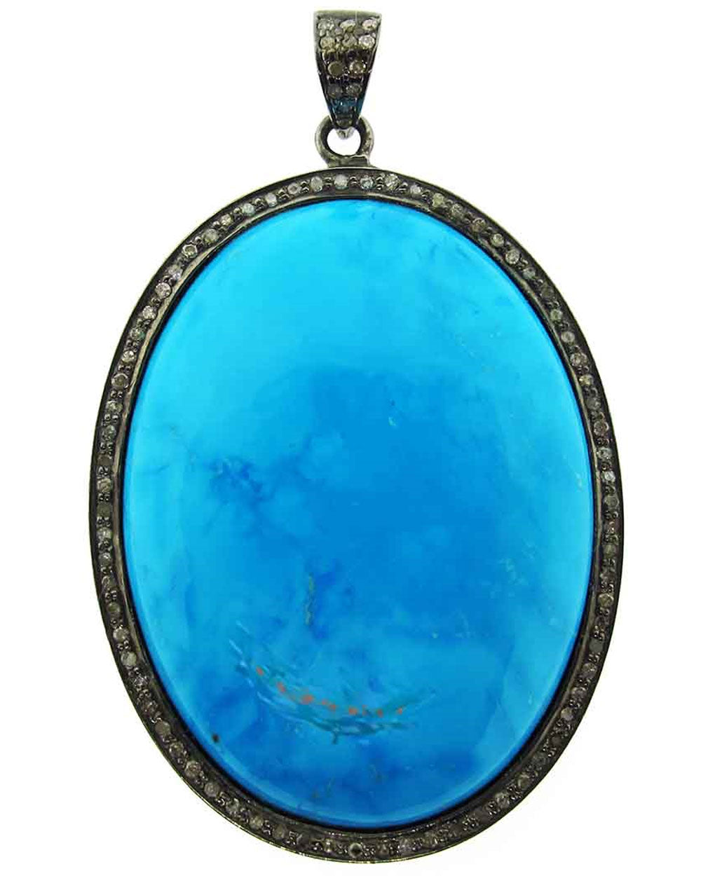 Turquoise and Diamond Oval-Shaped Pendant