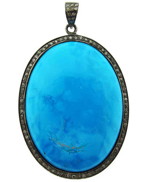 Turquoise and Diamond Oval-Shaped Pendant
