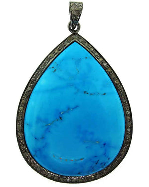 Turquoise and Diamond Tear-Shaped Pendant