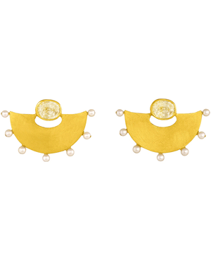 Pearl and Sapphire Mini Mochica Fan Earrings
