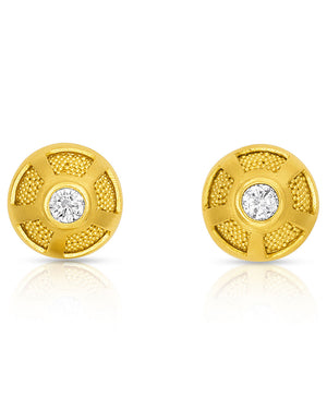 Yellow Gold and Diamond Protection Stud Earrings