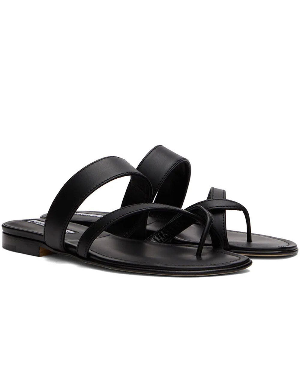 Susa Flat Leather Sandals in Black