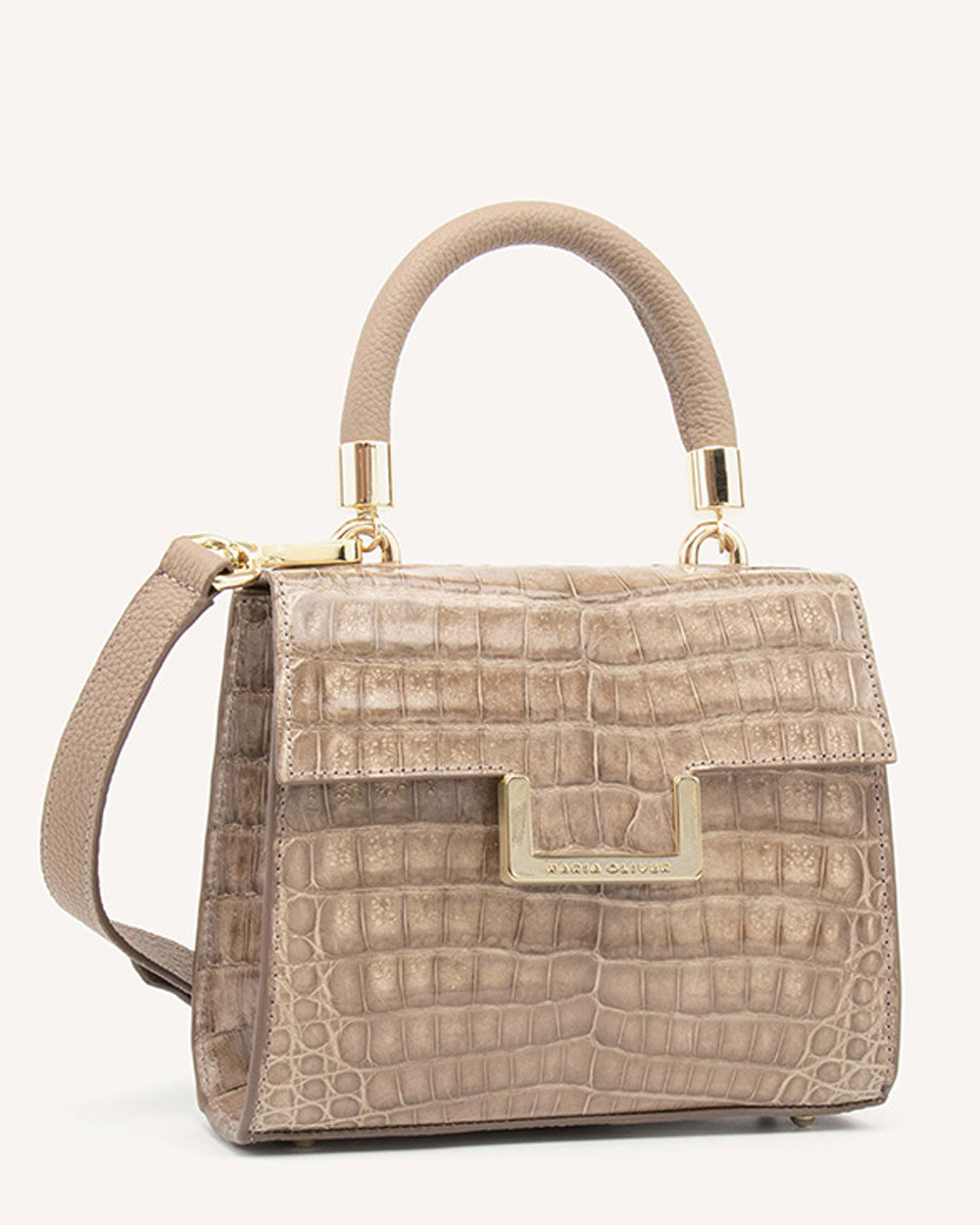 Michelle Crocodile Top-Handle Bag in Almond