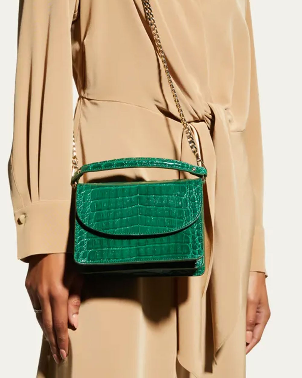 Valencia Crocodile Top-Handle Bag in Emerald