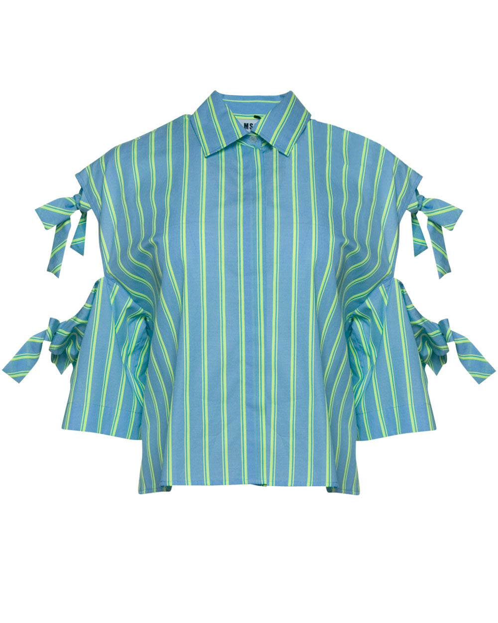 Blue Neon Stripe Camica Bow Sleeve Shirt