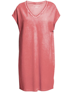 Candy Pink Cotton V Neck T-Shirt Dress