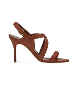 Singanu Leather Criss Cross Sandals in Medium Brown