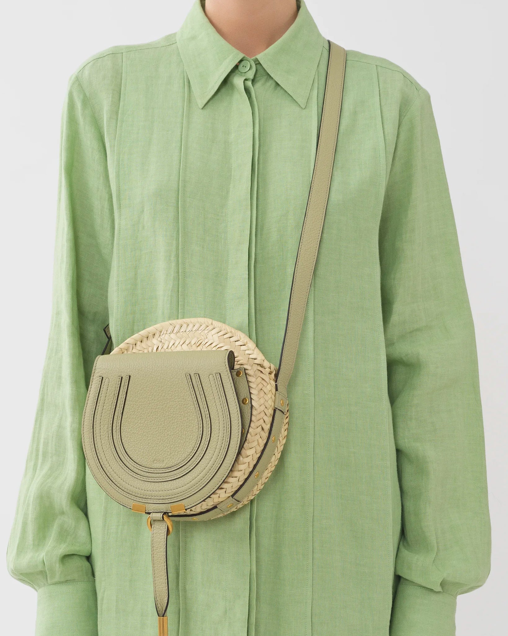 Marcie Basket Crossbody Bag in Faded Green