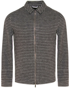 Grey Check Wool and Cotton Zip Front Jacket