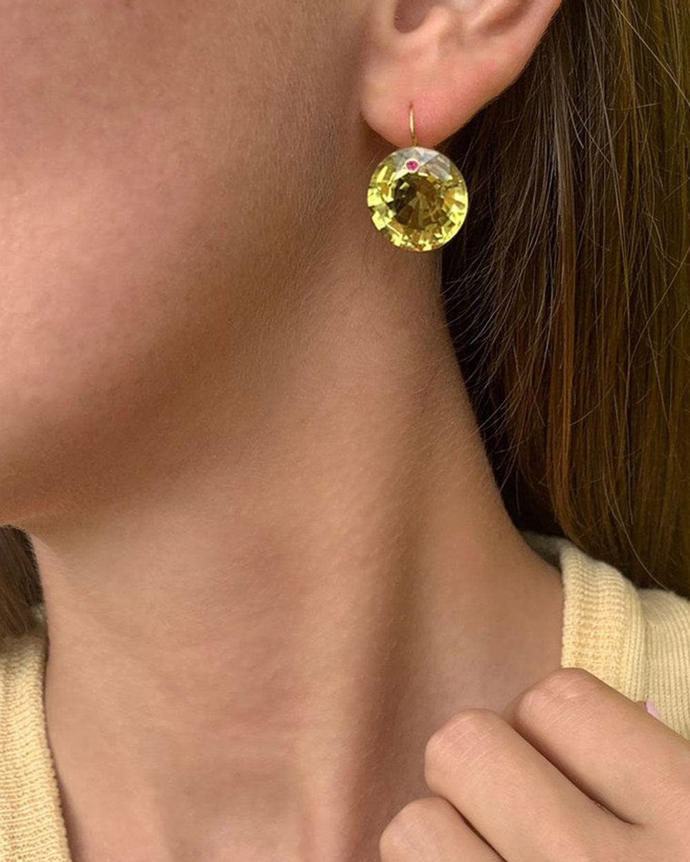 22k Yellow Gold Round Gem Earrings