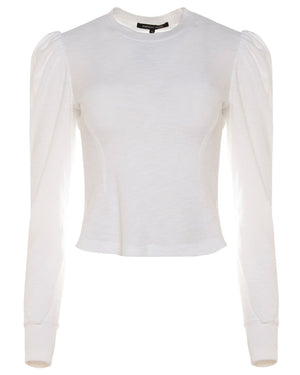 White Blair Waffle Knit Puff Sleeve Pullover
