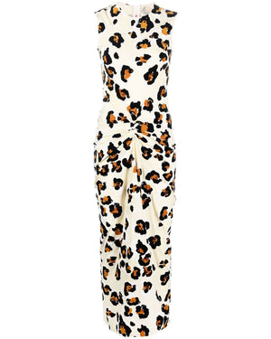 Antique White Leopard Sleeveless Midi Dress