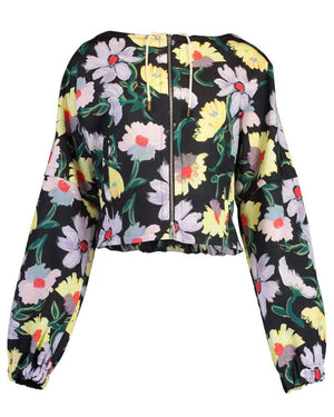 Black Floral Print Zip Up Jacket
