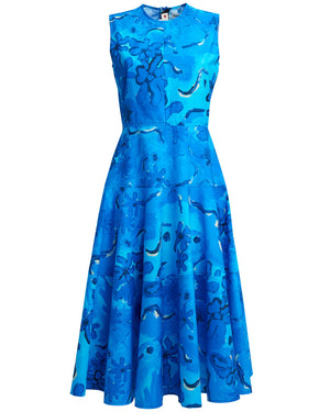 Blue Floral Sleeveless A-Line Dress