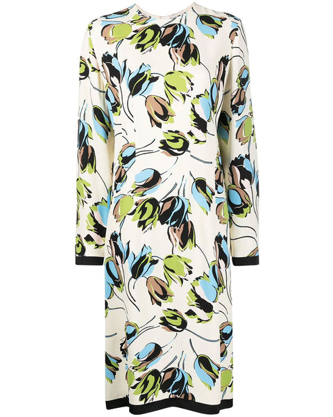 Blue and Green Tulip Print Long Sleeve Dress – Stanley Korshak