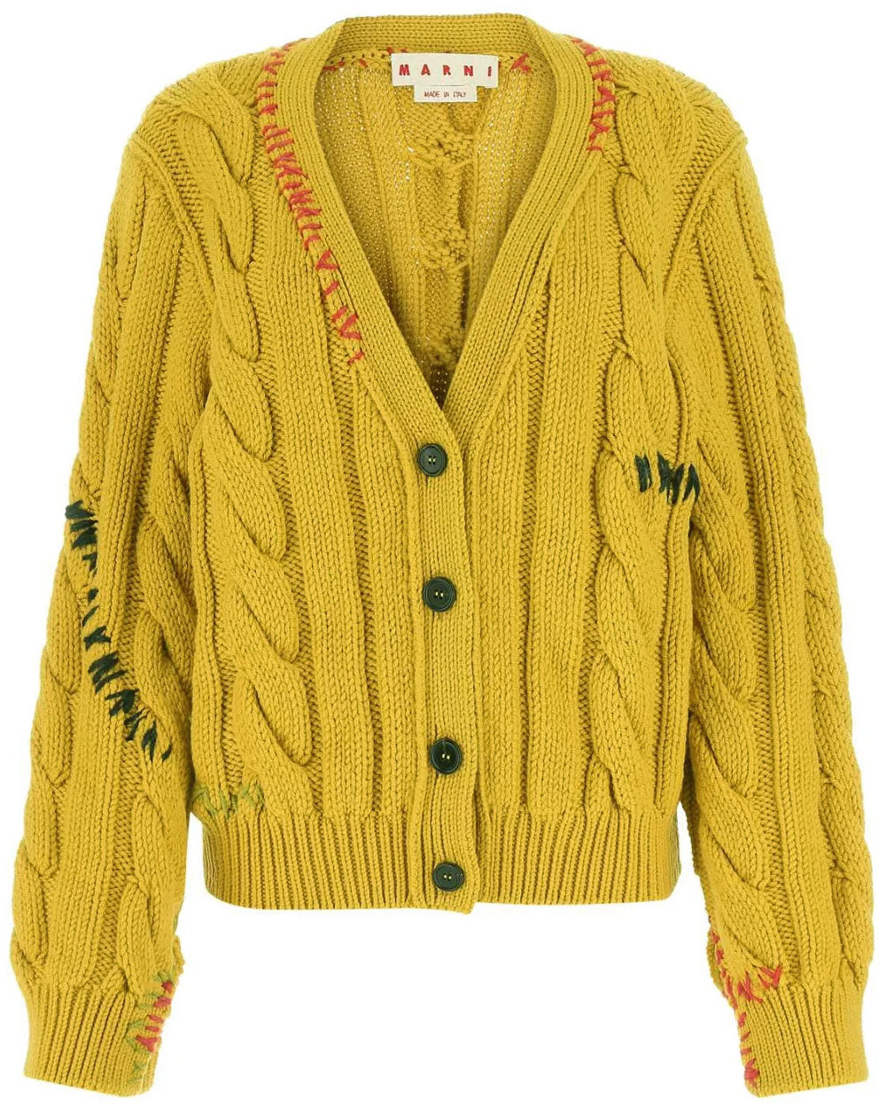 Chartreuse Cable Knit Cardigan