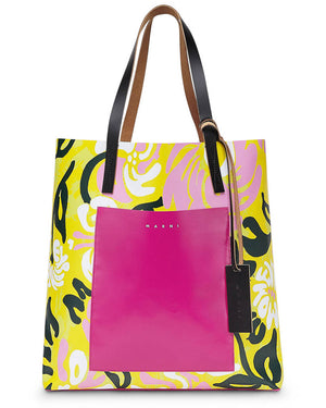 Euphoria Print PVC Shopping Bag in Yellow and Pink
