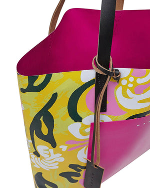 Euphoria Print PVC Shopping Bag in Yellow and Pink
