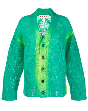 Green Gradient Effect Wool Cardigan