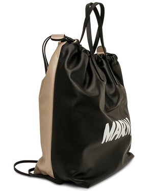 Gusset Backpack Bag in Black and Camel