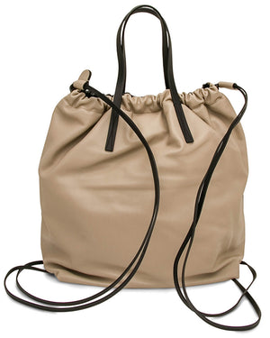 Gusset Backpack Bag in Black and Camel