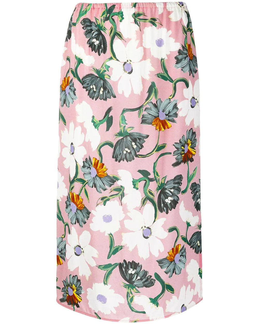 Light Pink Floral Print Satin Midi Skirt