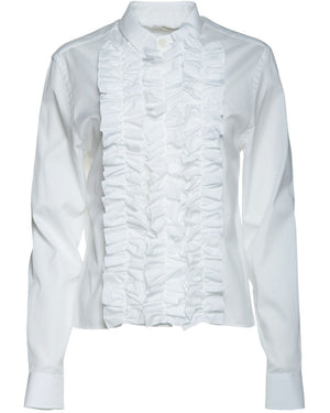 Lily White Ruffle Front Poplin Shirt
