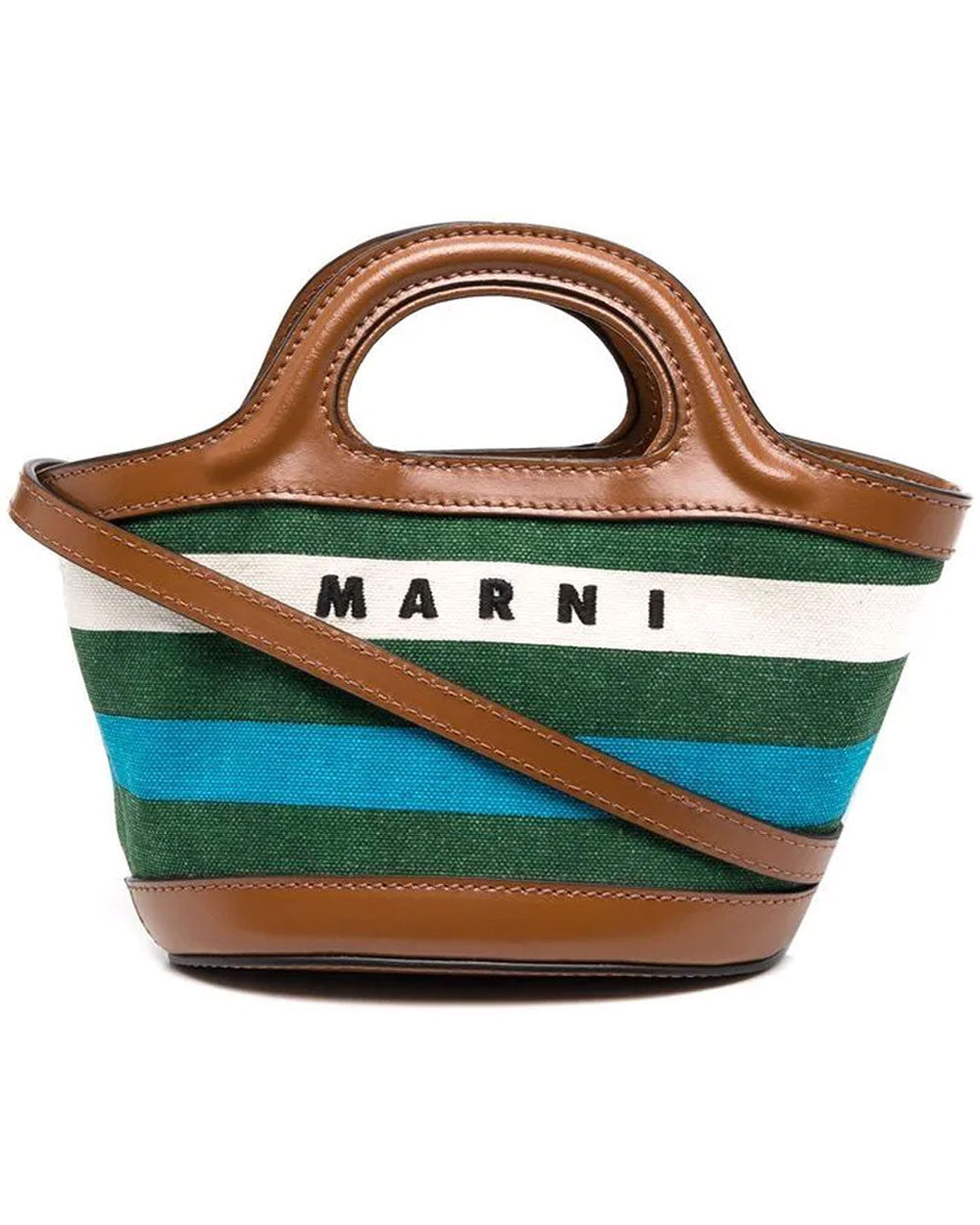 Women's Tropicalia Micro Bag in leather and raffia, MARNI