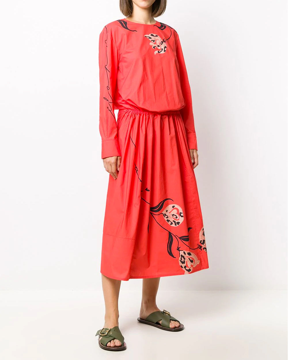 Red Floral Print Cotton Dress