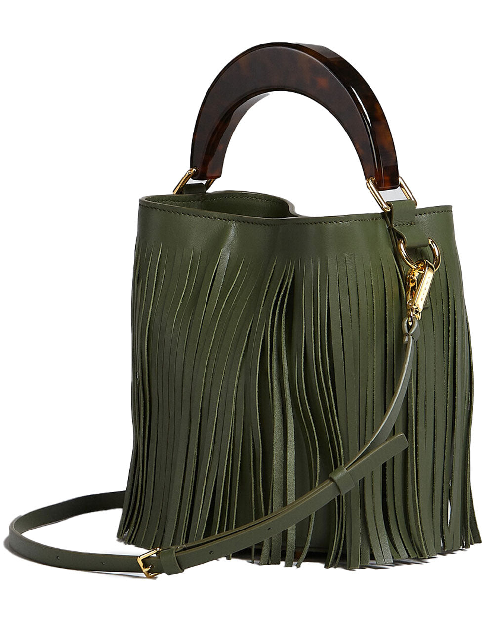Small Venice Fringe Bucket Bag in Green