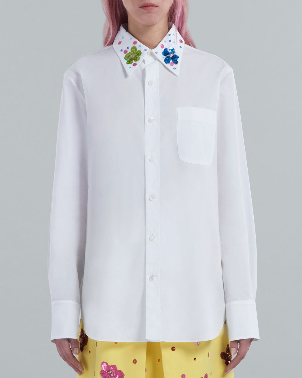 White Embellished Button Down Shirt