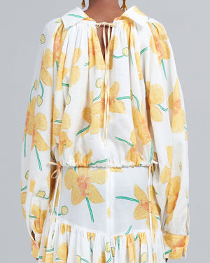White Orchid Print Tie Back Shirt