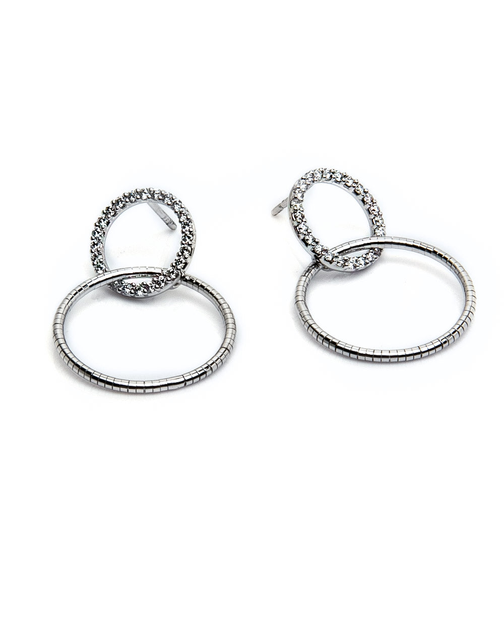 White Gold Double Circle Earrings